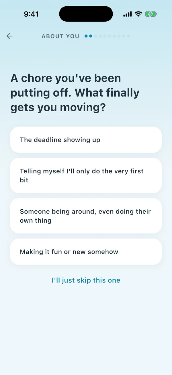Quiz question: A chore you have been putting off. What finally gets you moving?
