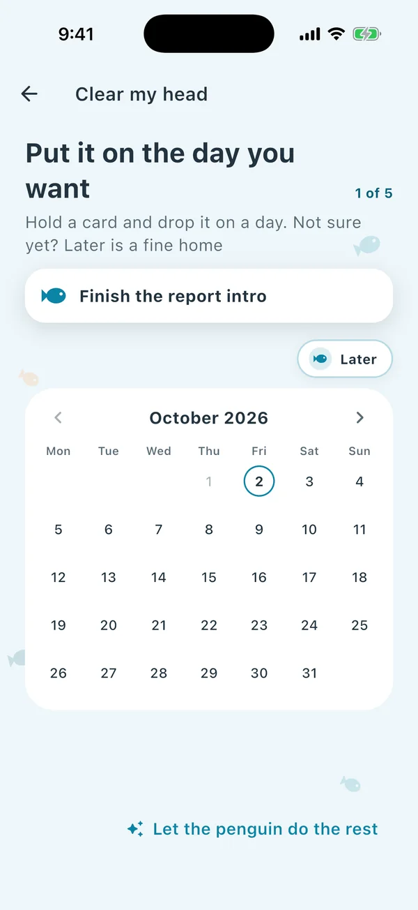 Put it on the day you want: a card being placed on a calendar