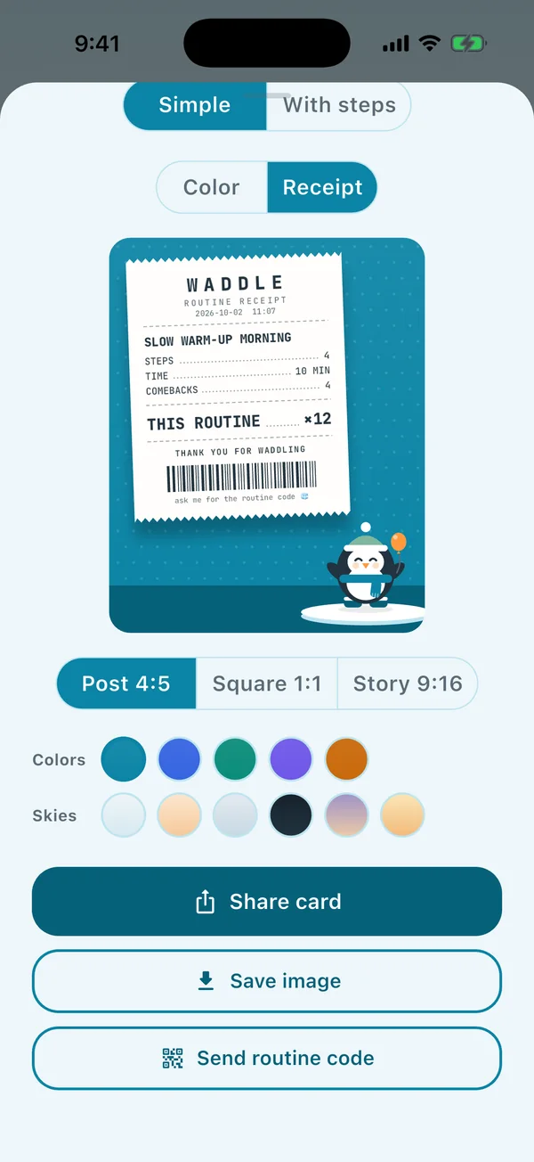 Sharing a routine as a receipt-style card